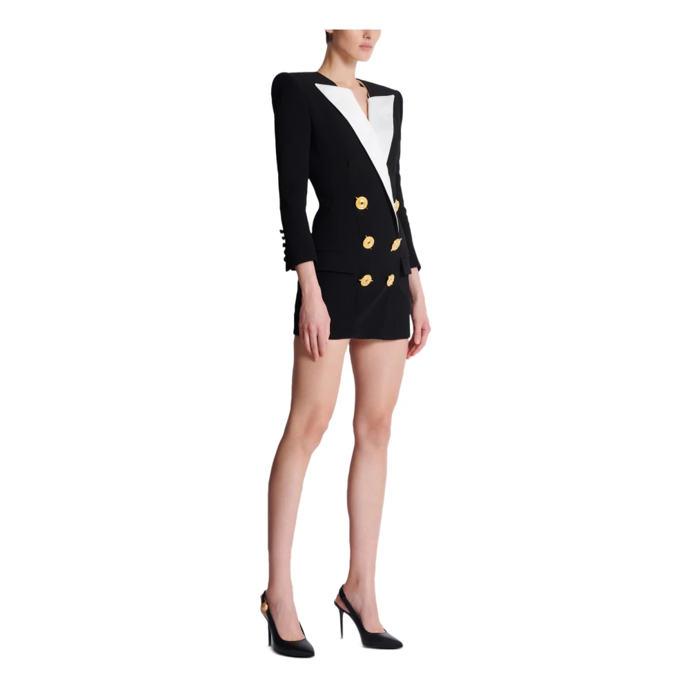 Balmain Korte tweekleurige crêpe jurk Black Dames