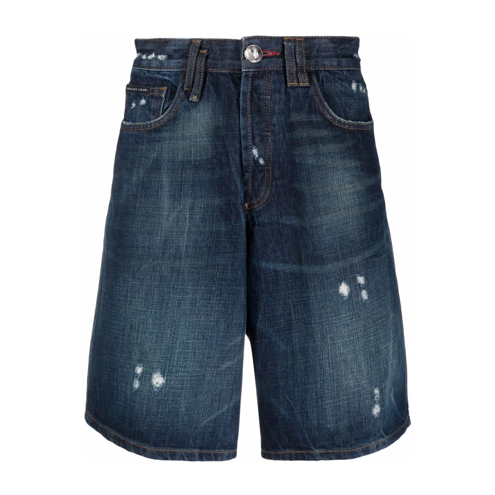Philipp Plein Blauwe Casual Katoenen Shorts Blue Heren