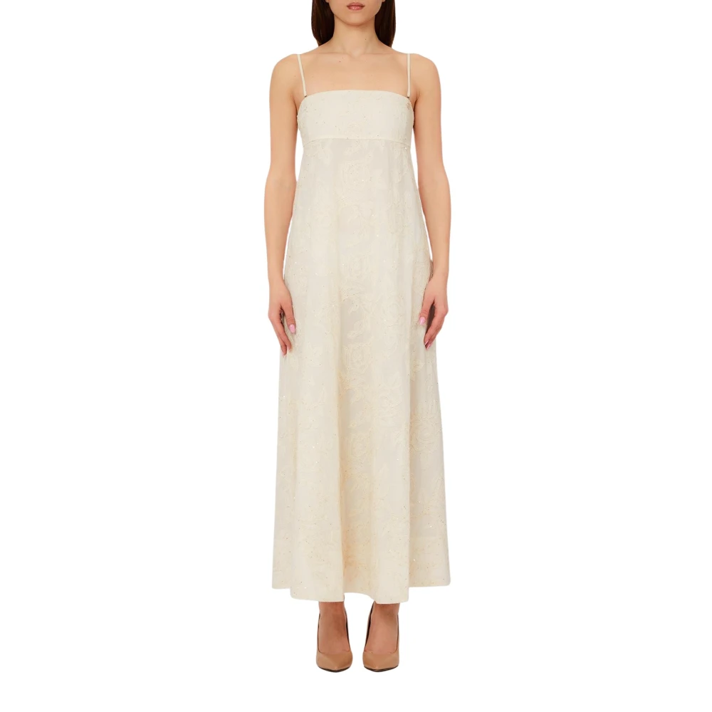 Liu Jo Beige Lång Klänning Med Broderi