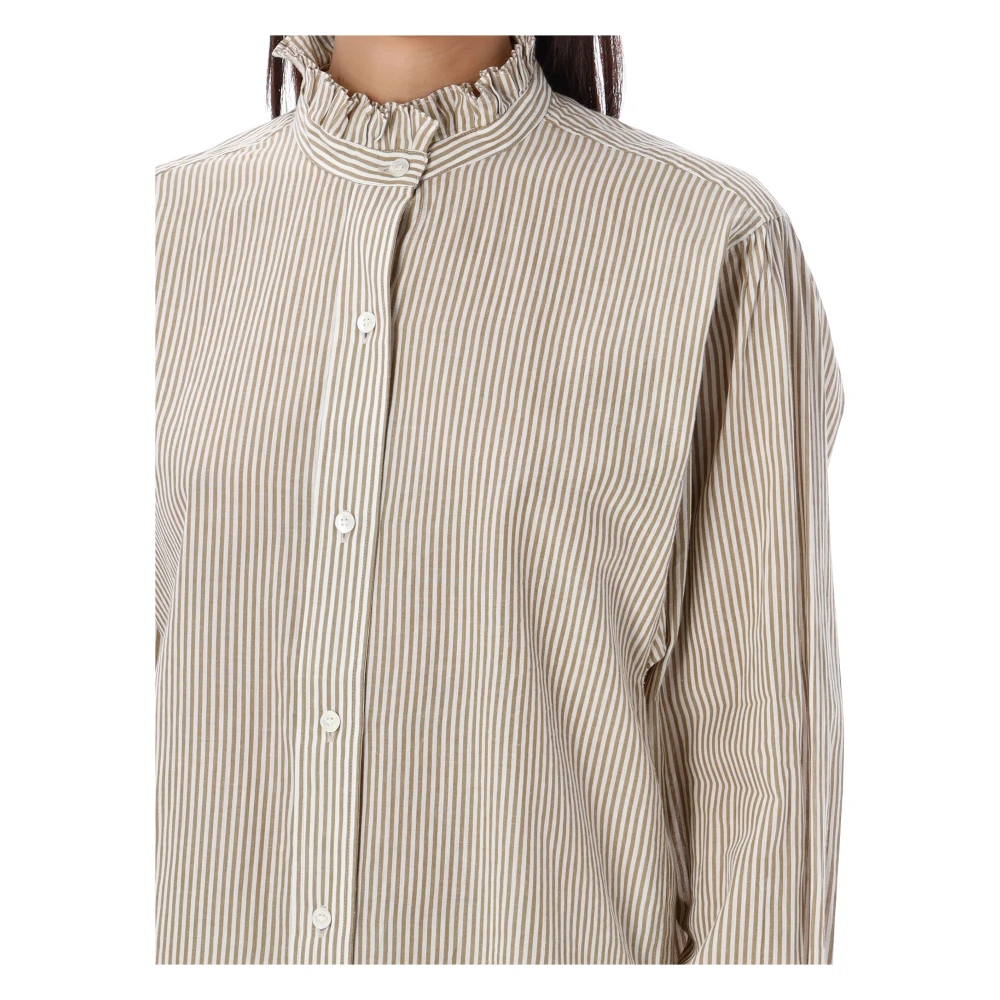 Isabel Marant Étoile Gestreepte Ruches Hals Katoenen Overhemd Beige Dames