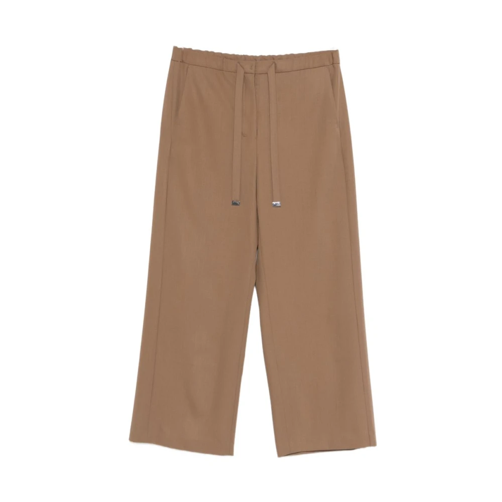 Max Mara Women's Brown Wide Trousers, L, Drawstring Trousers