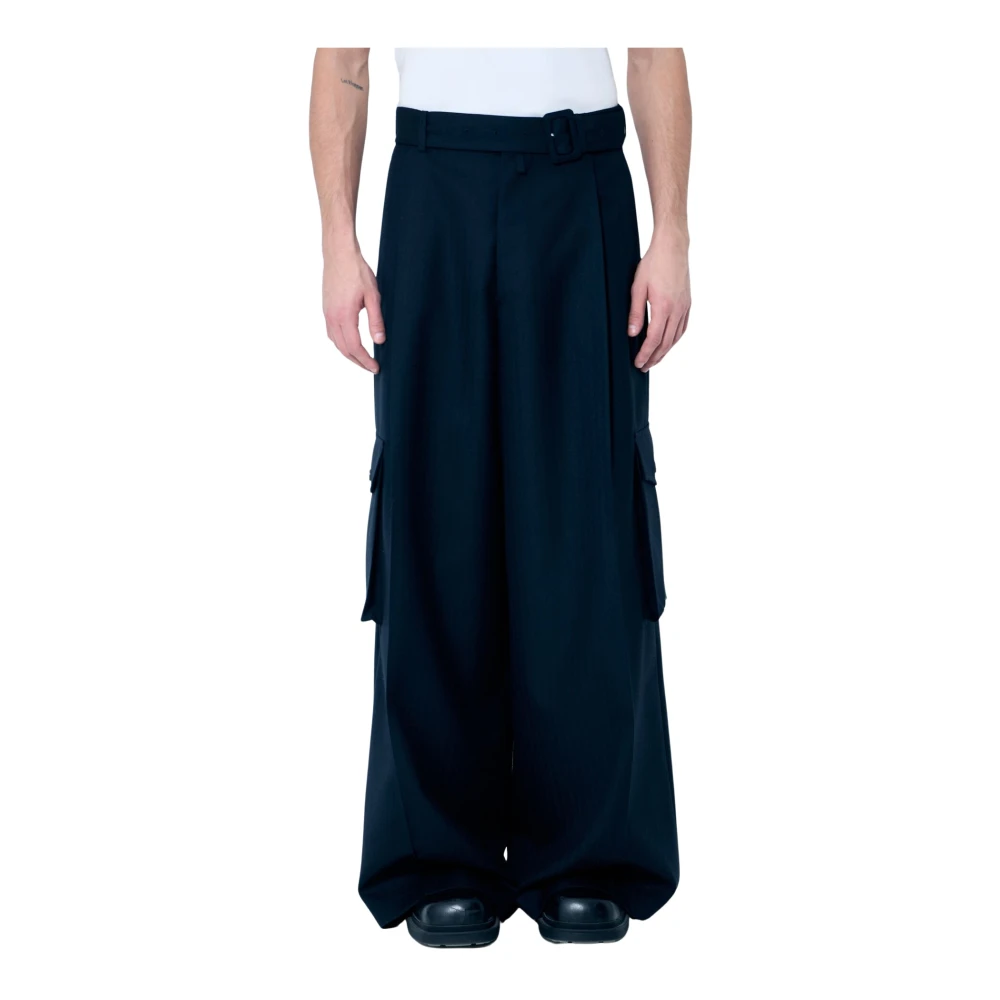 Dries Van Noten Pinstripe Hoge Taille Broek met Zakken Blue Heren