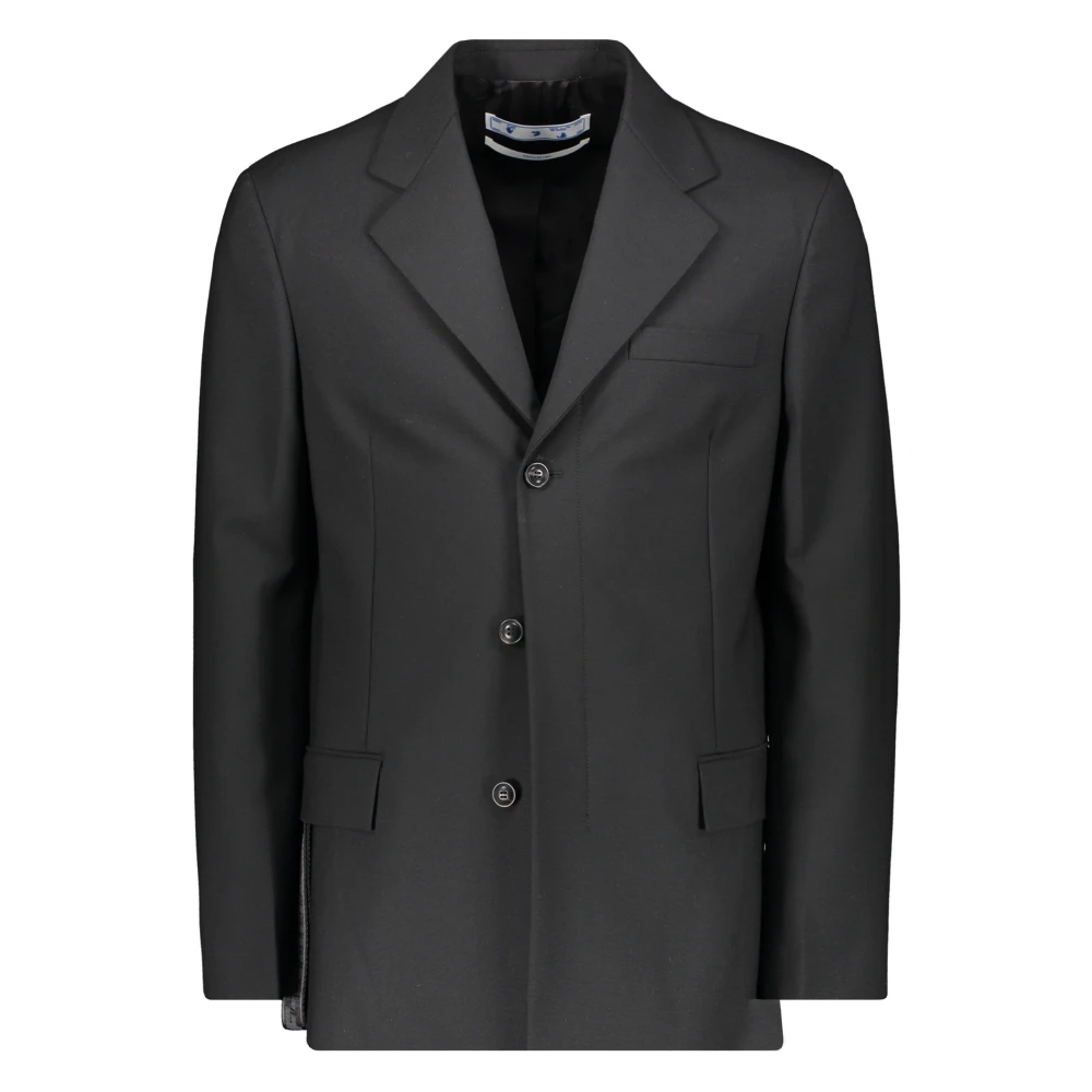 Off White Klassieke Wollen Jas Black Heren