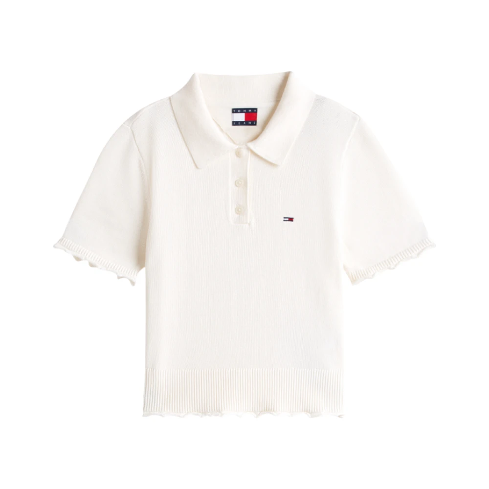 Tommy Jeans Women's White Polo Shirts, S, Lettuce-Trim Jumper Polo