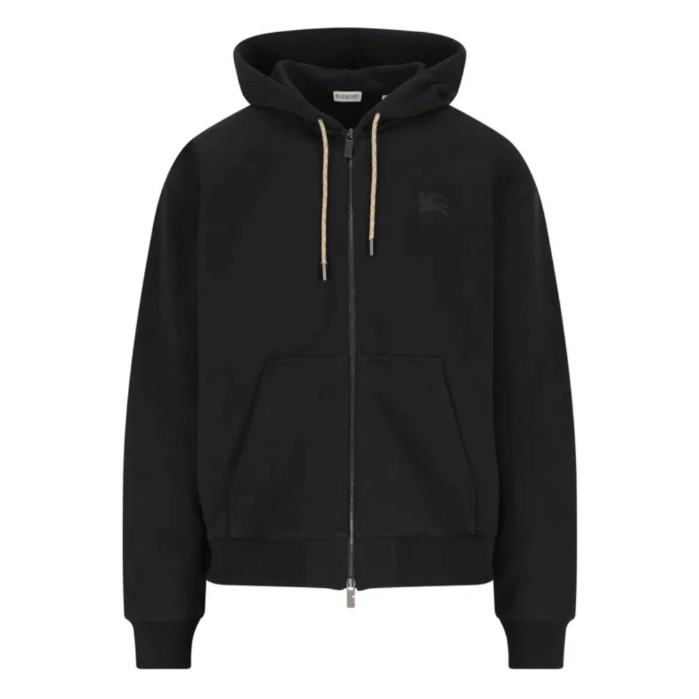 Burberry Men's Black Zip-Throughs, Xl, Check Hood Cotton Zip Hoodie