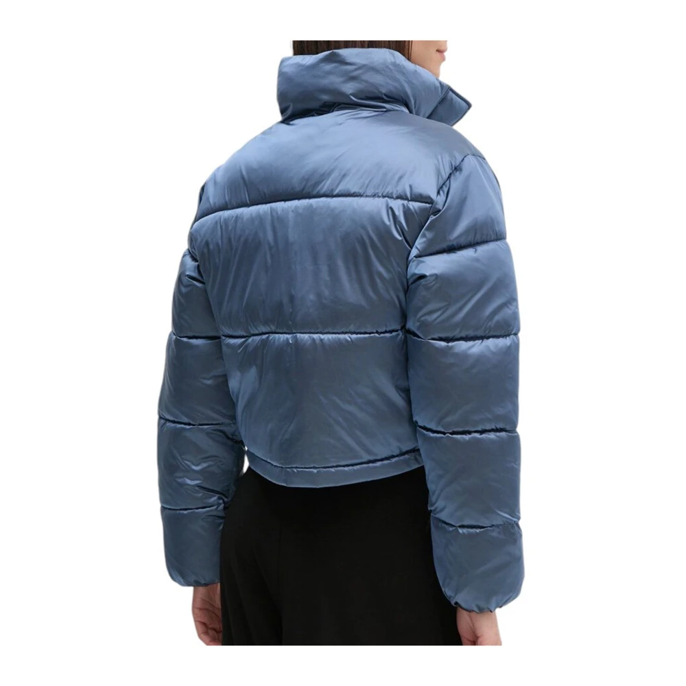 Calvin Klein Glanzende Cropped Puffer Jas Blauw Blue Dames