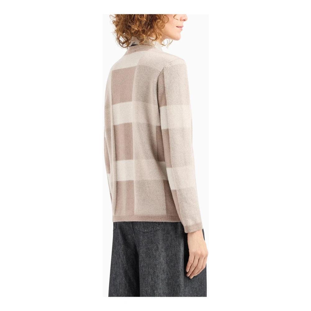 Emporio Armani Ruitpatroon V-hals Cardigan Sweaters Beige Dames