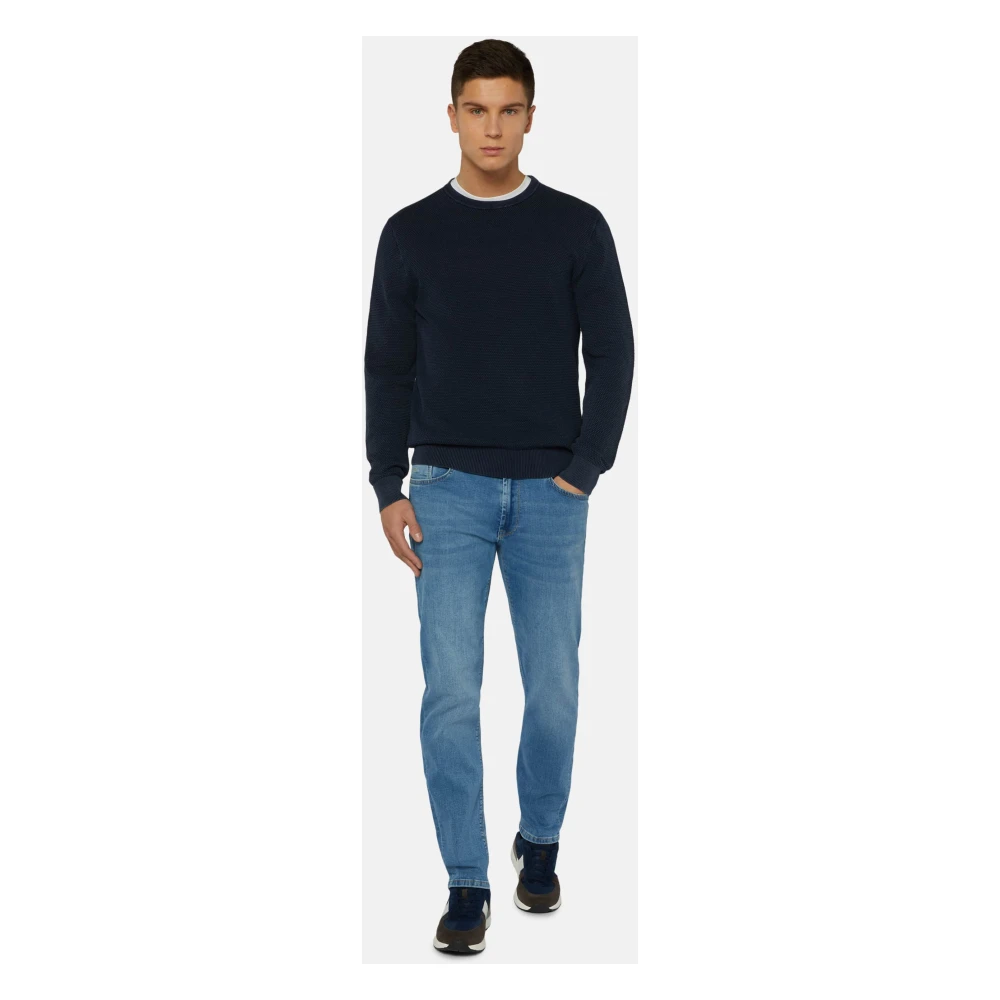 Boggi Milano Katoenen Trui met Ronde Hals 12gg Blue Heren
