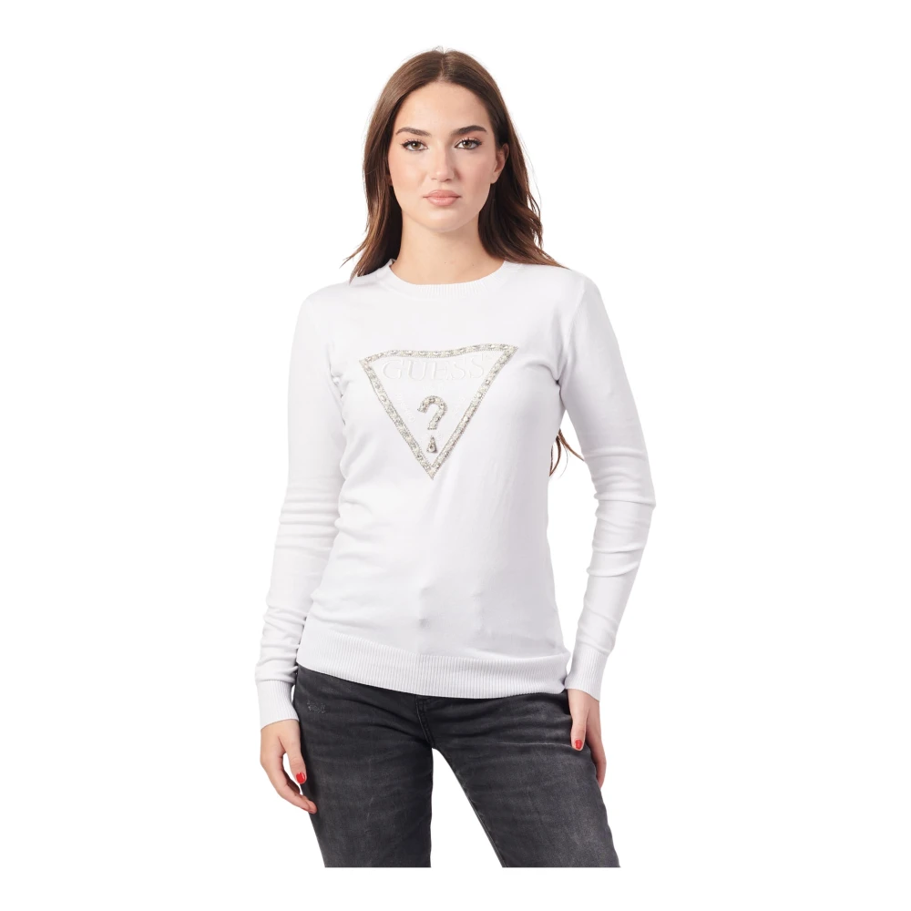 Guess Triangle Logo Dames Top Herfst Winter Collectie White Dames