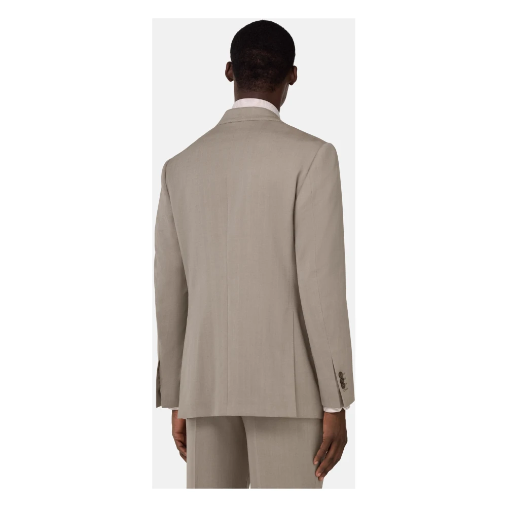 Boggi Milano Visgraatpak In Zuiver Super 130 Wol Beige Heren