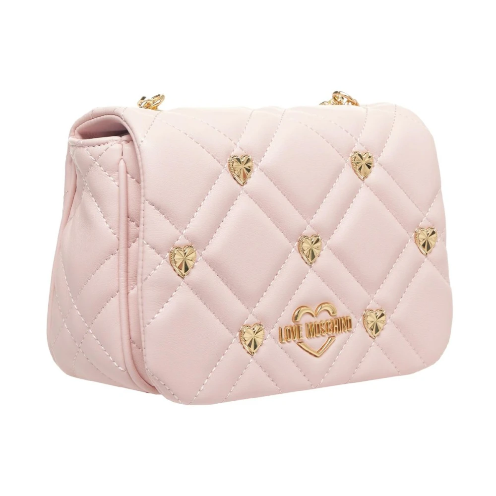 Love Moschino Roze Gewatteerde Schoudertas met Studs Pink Dames