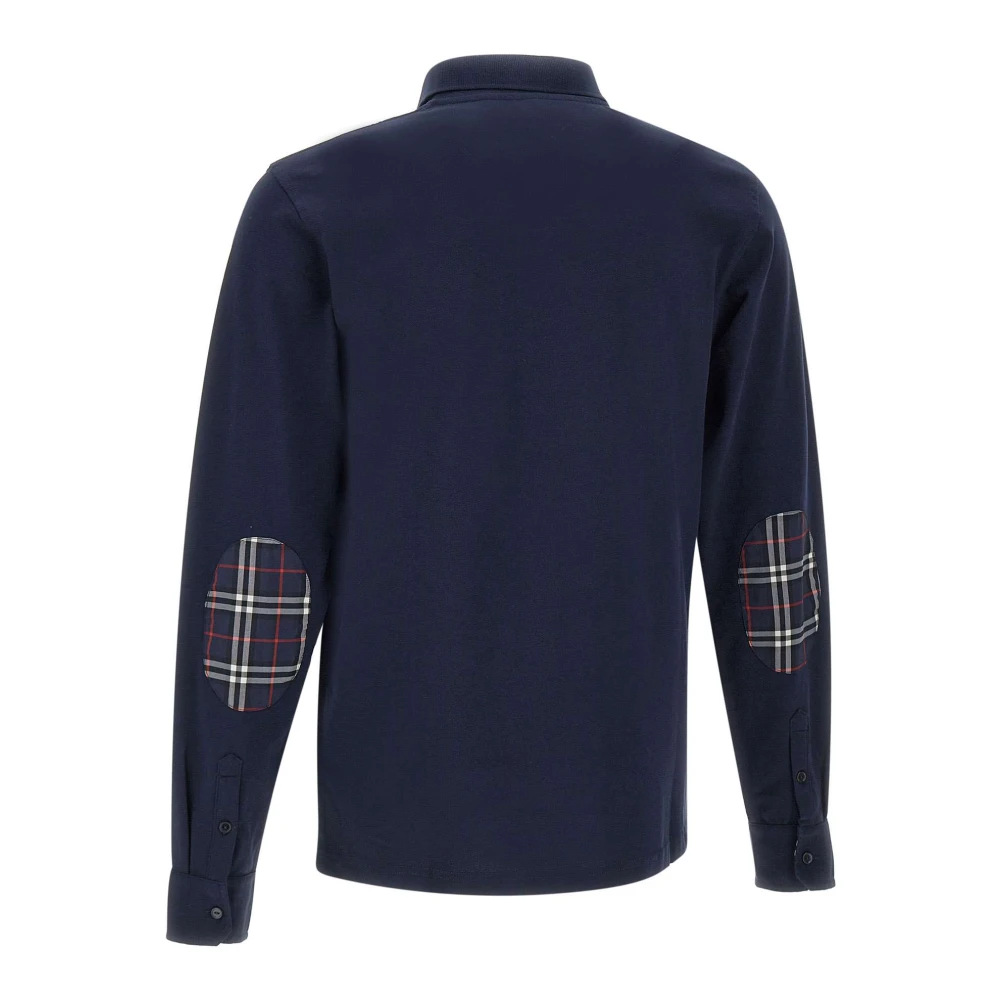 Sun68 Heren Polo Shirt met Tartan Elleboog Patches Blue Heren