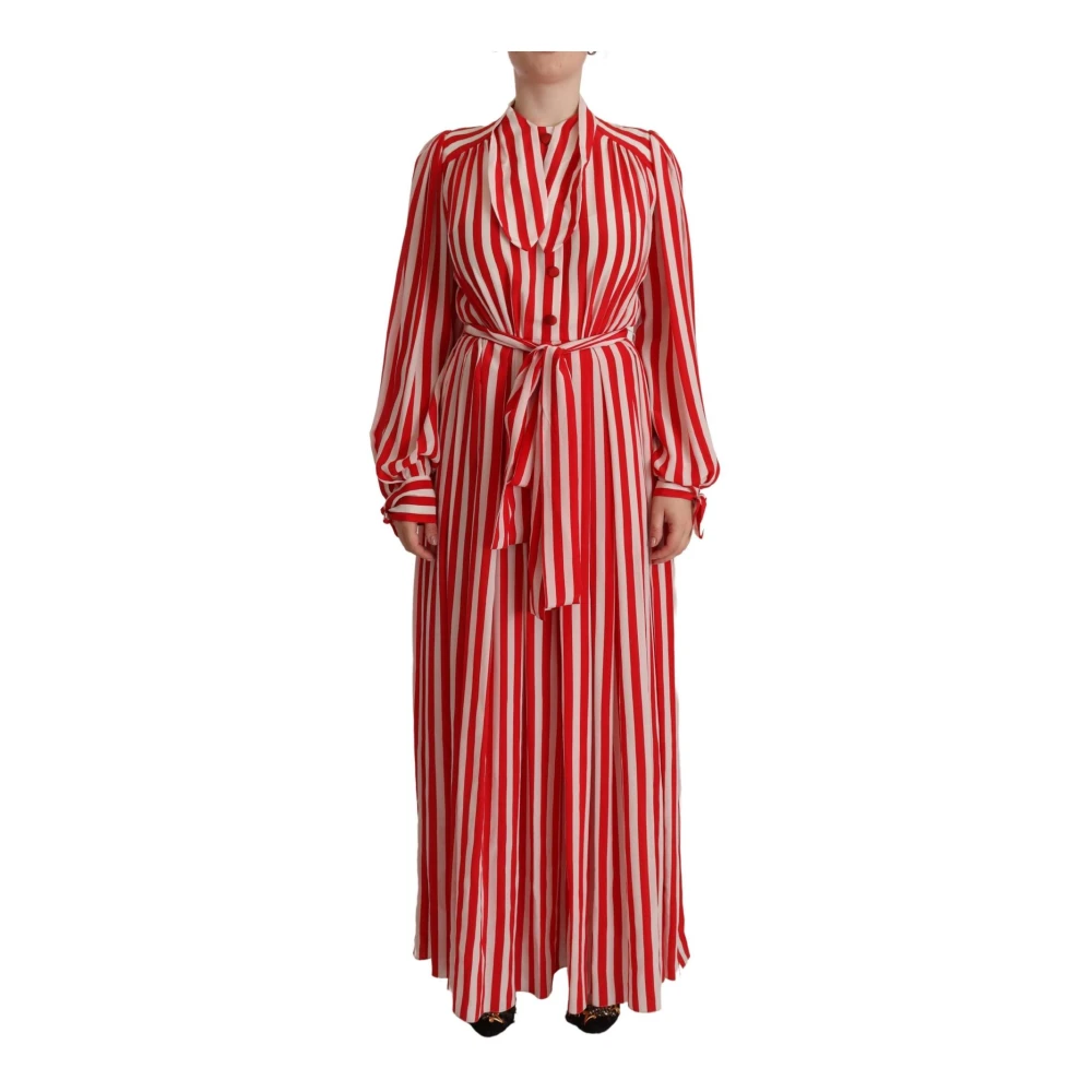 Dolce & Gabbana Women's Red Striped Silk A-Line Shift Gown Dress