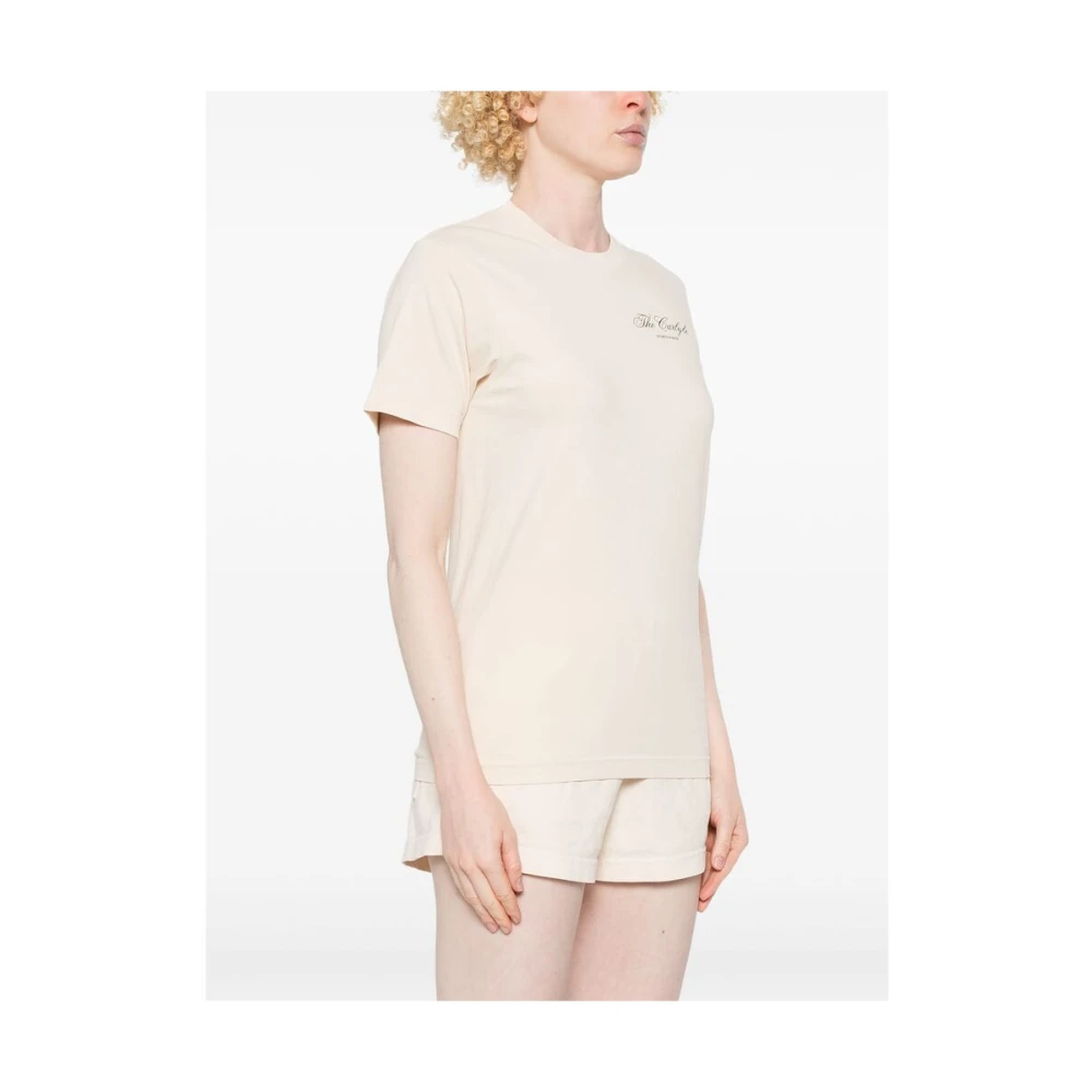 Sporty & Rich Beige Logo Print Crew Neck T-shirt Beige Dames