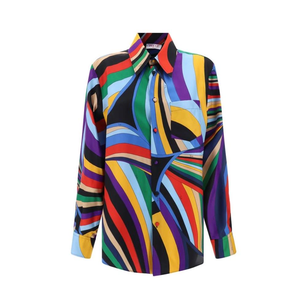 EMILIO PUCCI Zijden overhemd met klassieke kraag en print Multicolor Dames