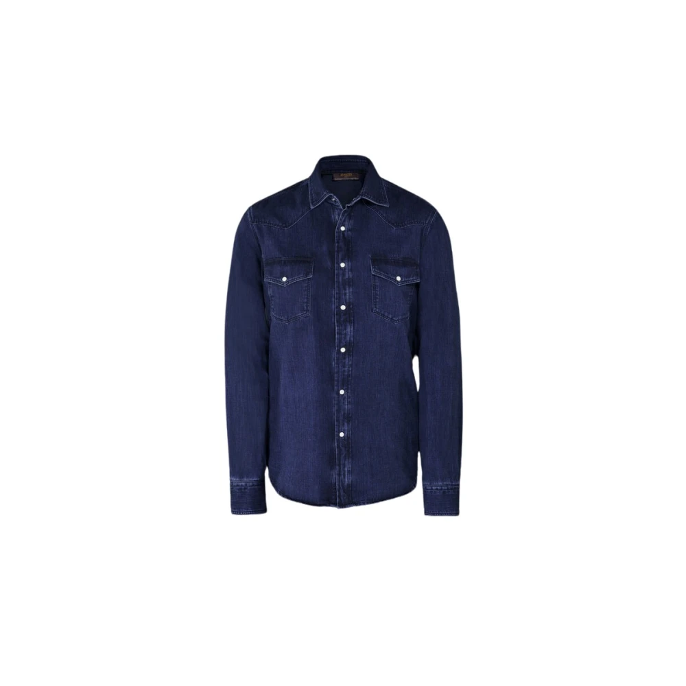 Moorer Vintage Western-Style Denim Shirt Blue Heren