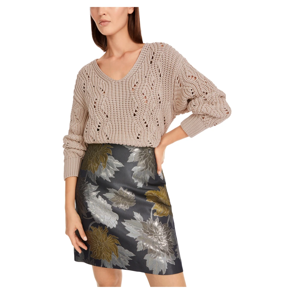Marc Cain Grob Gebreide Pullover met V-Hals Beige Dames