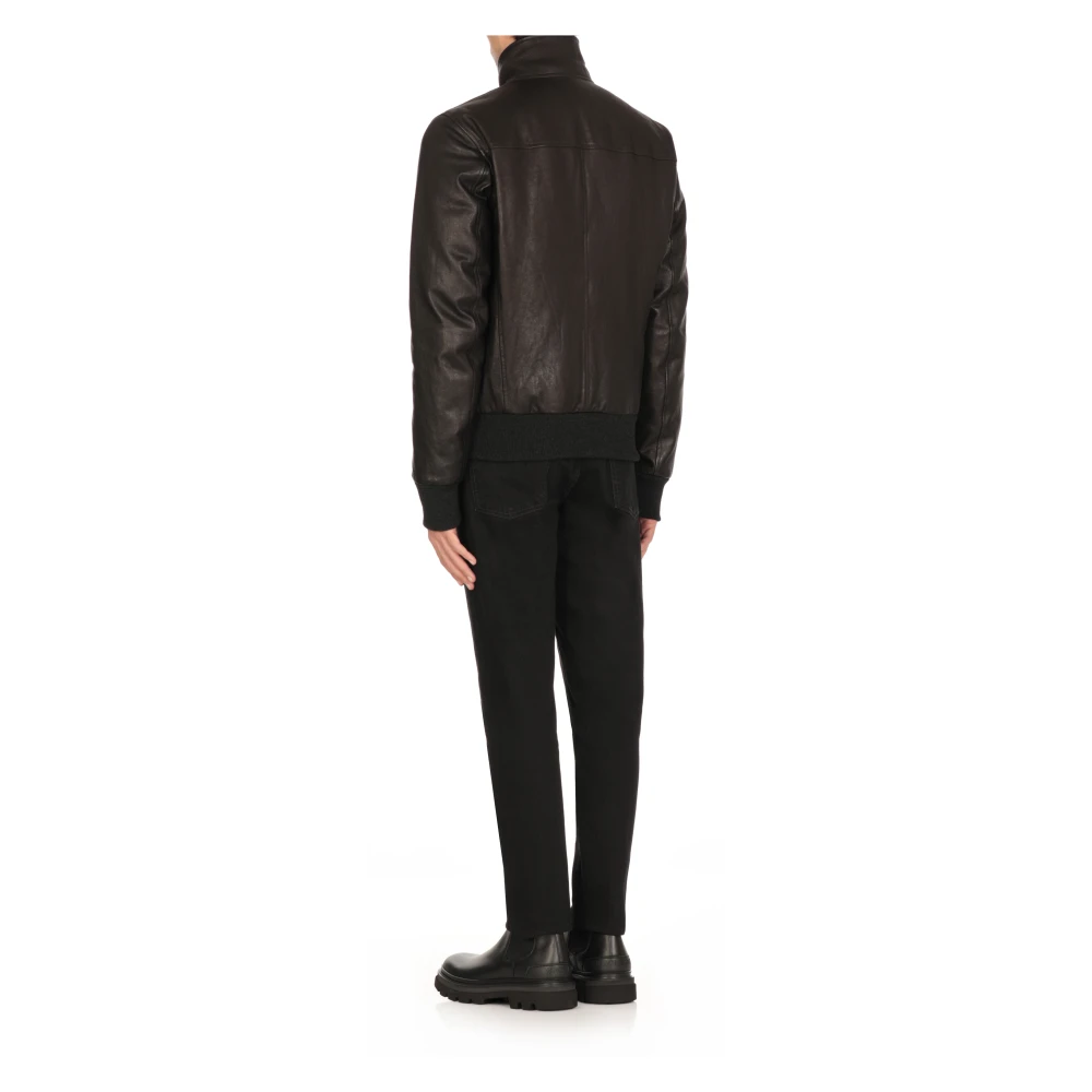 Stewart Zwarte leren jas met hoge kraag Black Heren