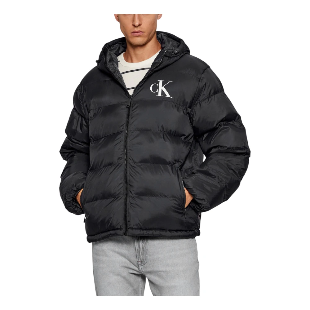 Calvin Klein Jeans Men's Black Monogram Puffer Jacket With Hood