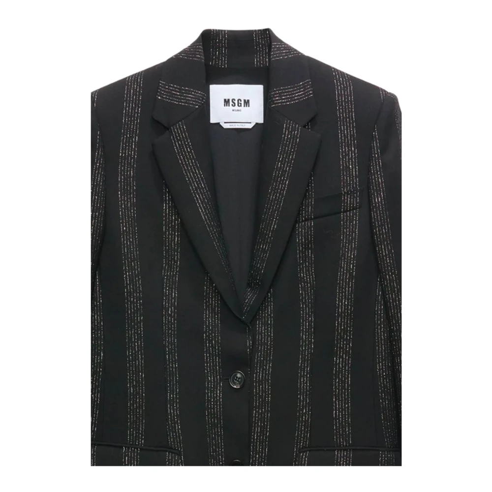 Msgm Op Maat Gemaakte Zwarte Wollen Jas met Lurex Black Dames