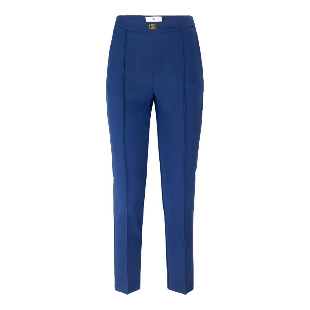 Elisabetta Franchi Blauwe Slim Fit Broek met Gouden Metalen Detail Blue Dames