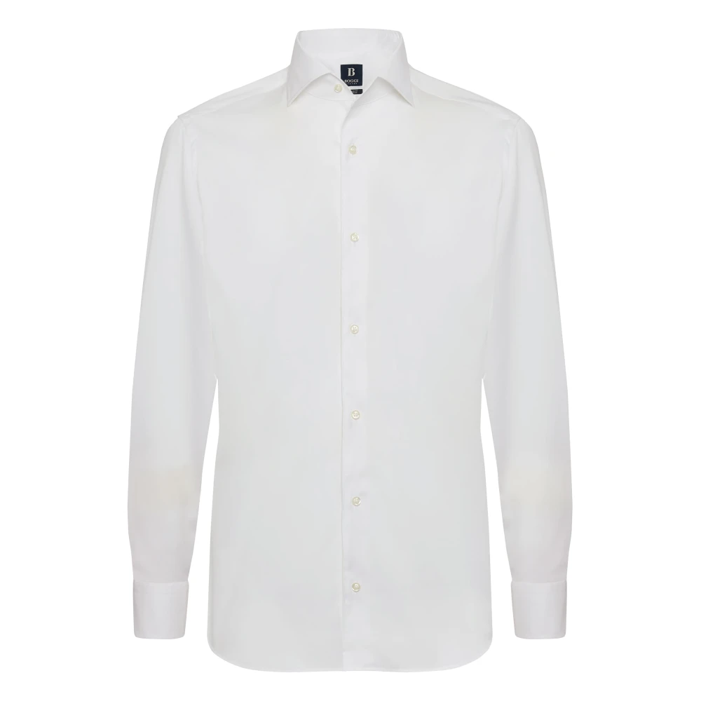 Boggi Milano Regular Fit Wit Overhemd van Pinpoint Katoen White Heren