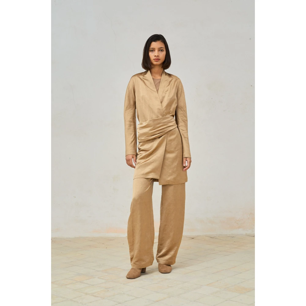 Cortana Linnen en Viscose Lange Jas Cacao Yellow Dames