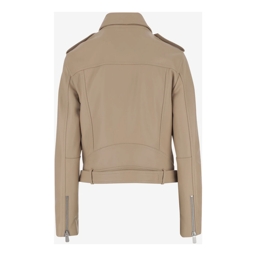 pinko Leren Bikerjack met Metalen Knopen Beige Dames