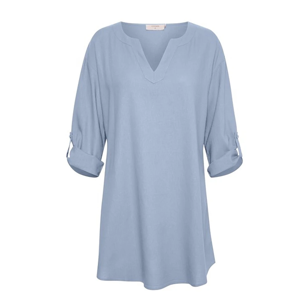 Cream Women's Blue Tunics, 2XL, Cashmere Tunic With V-Neck