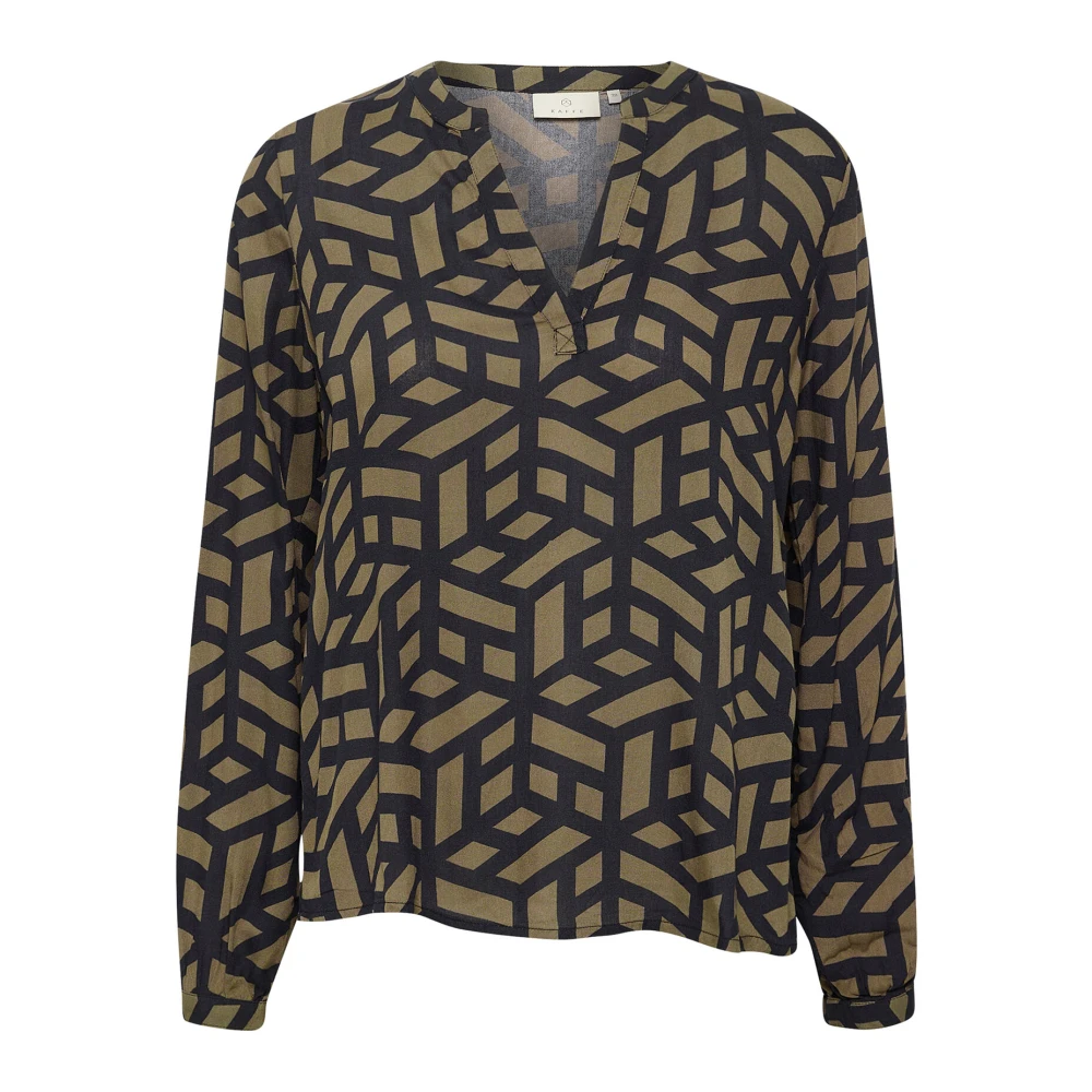 Kaffe Blouse met grafische print V-hals en lange mouwen Multicolor Dames
