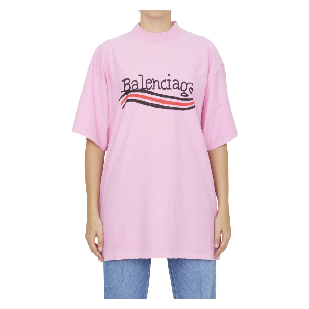 Balenciaga Logo T-Shirt Roze Aw23 Pink Dames