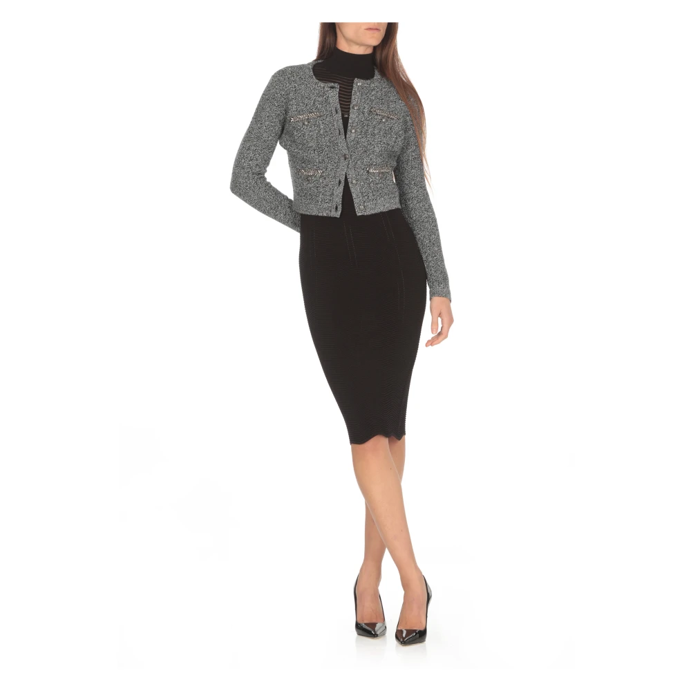 Elisabetta Franchi Zwarte Viscose Jurk met Hoge Hals Black Dames