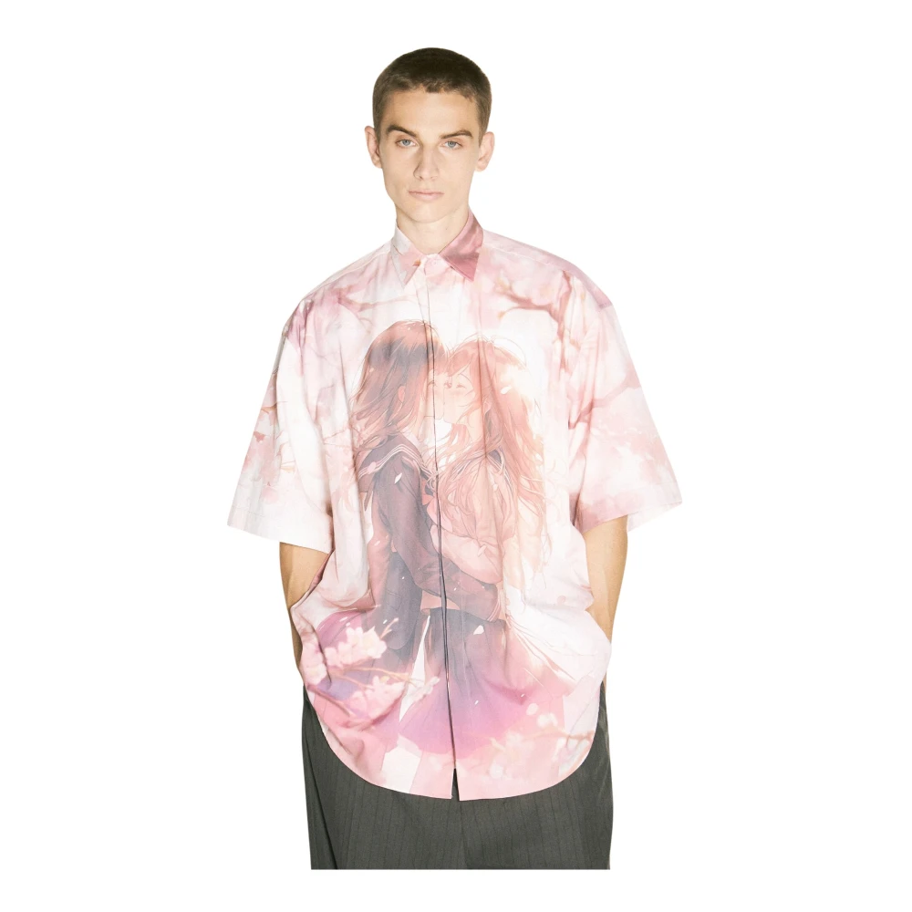 Vetements Anime Grafische Korte Mouw Katoenen Shirt Pink Heren