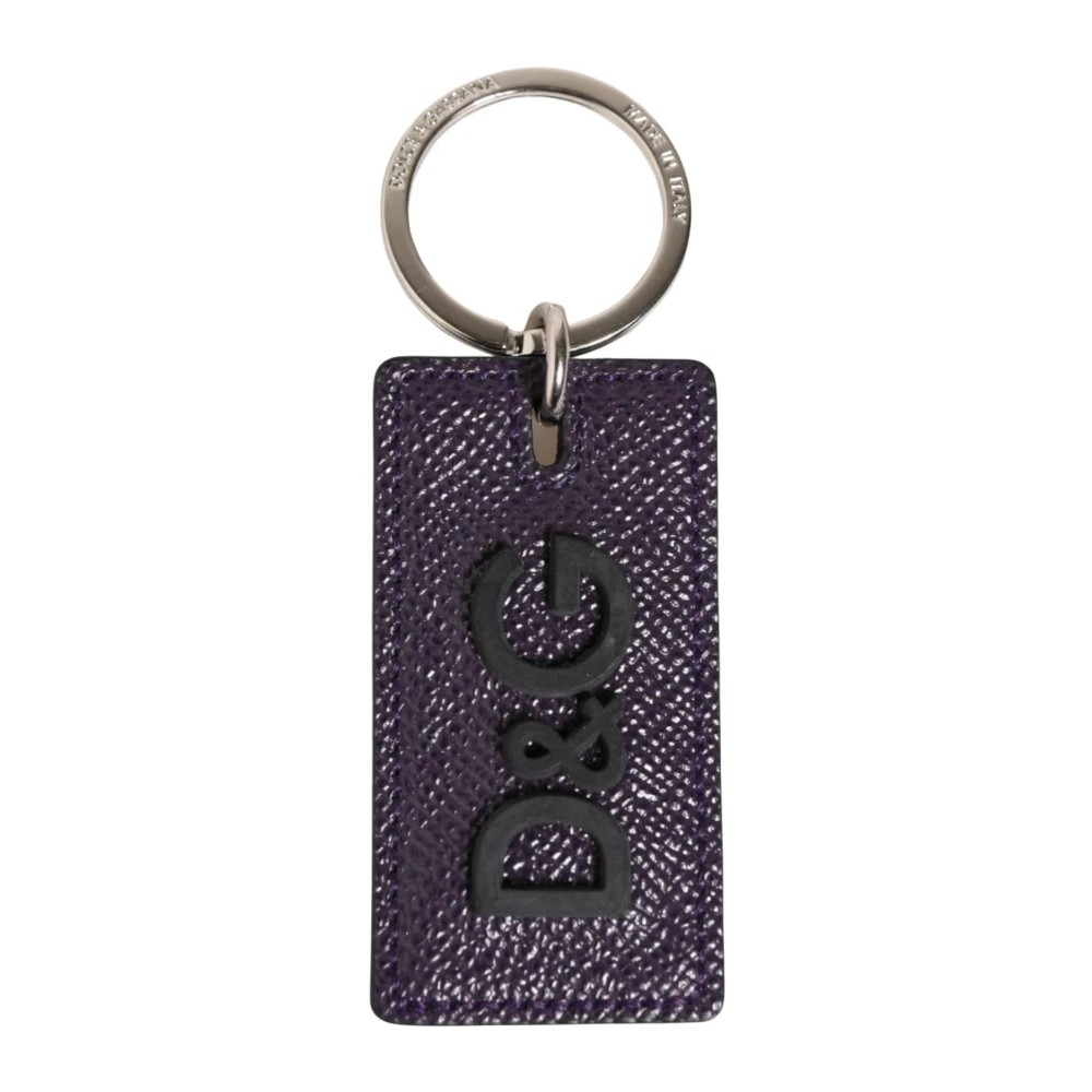 Dolce & Gabbana Men's Purple Leather Logo Metal Ring Keychain Keyring