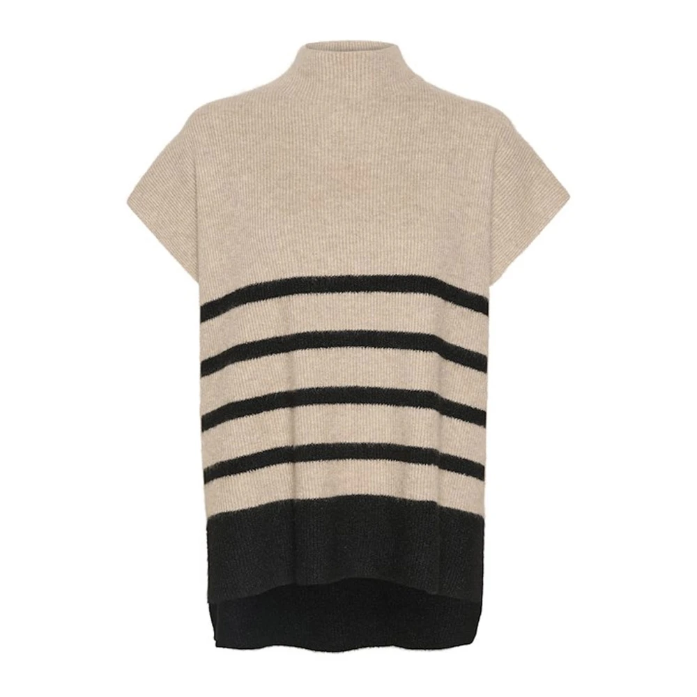 Cream Gestreepte Gebreide Slipover Trui Beige Dames