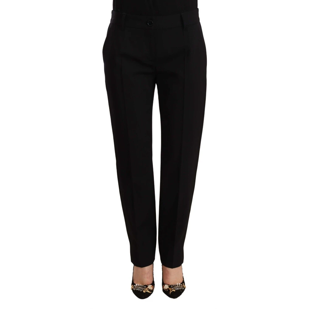Dolce & Gabbana Women's Black Straight Trousers, S, Elegant Tailored Wool Blend Trousers