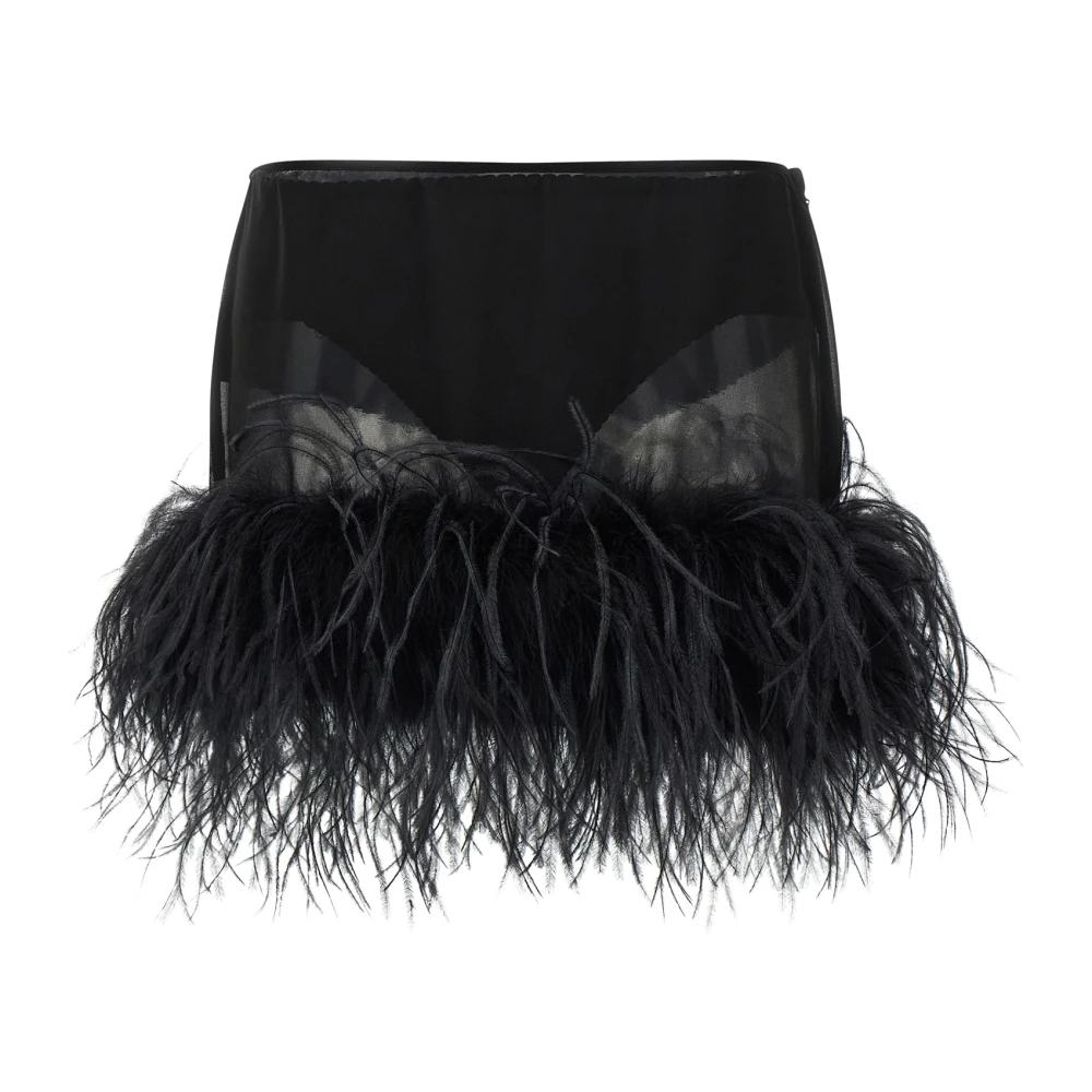 The Attico Women's Black Short Skirts, S, Feather-Trim Mini Skirt