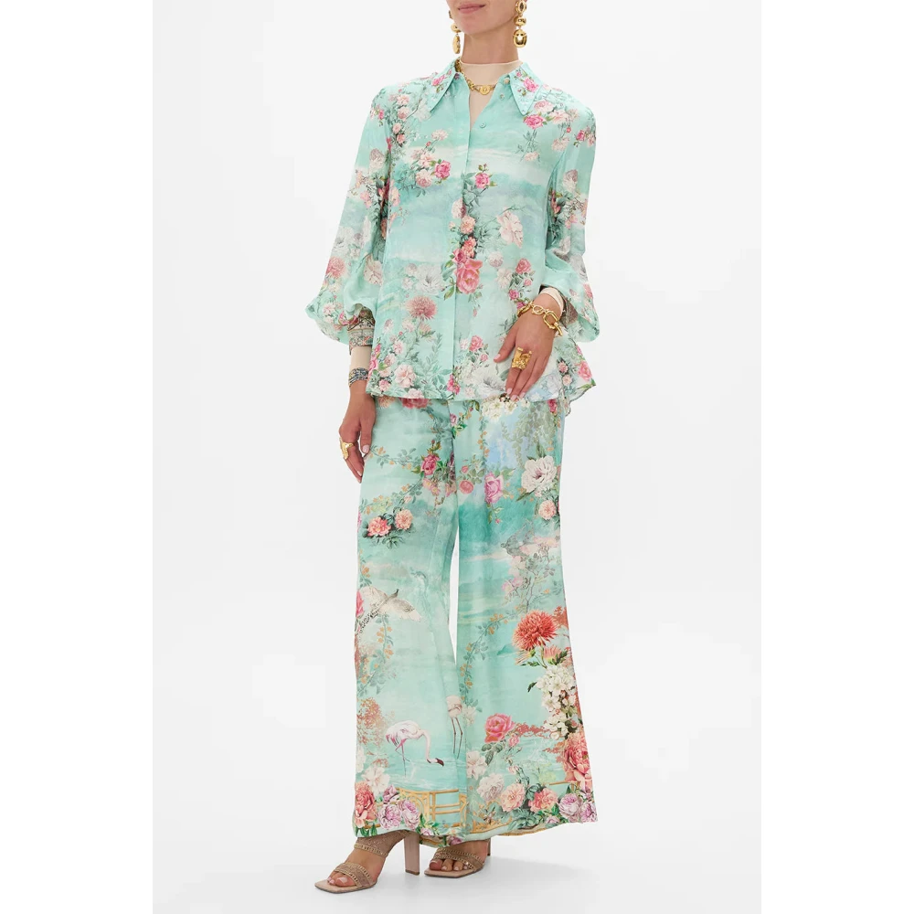 Camilla Zijden Loungebroek met Kristalversiering Blue Dames