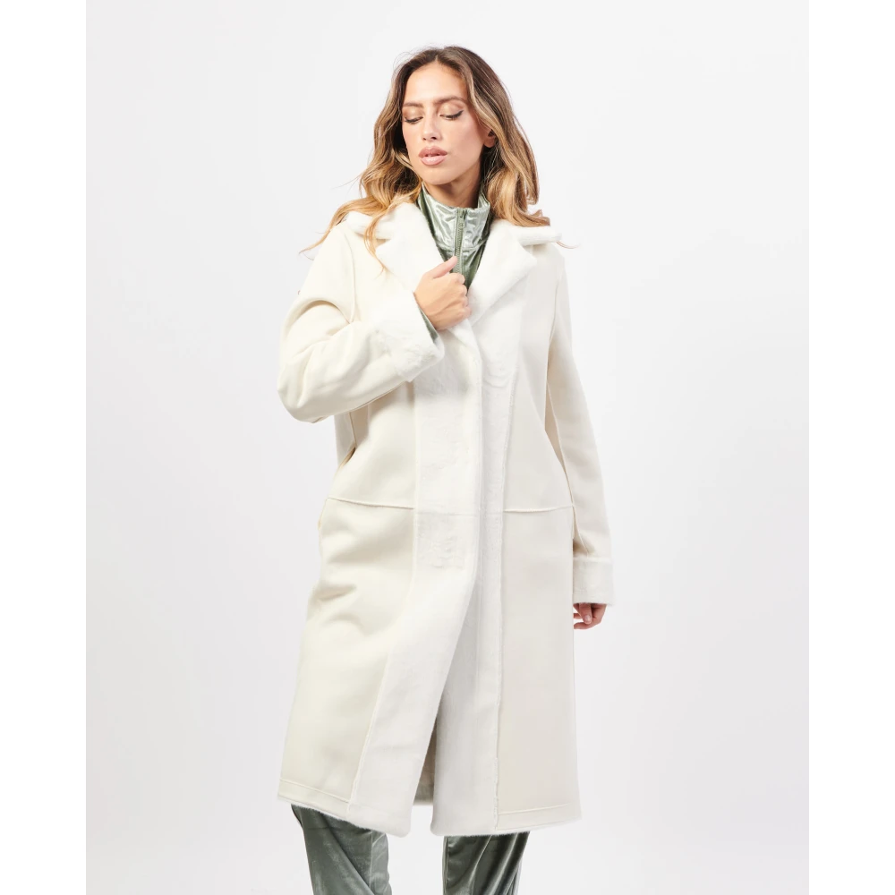 YES ZEE Witte Lange Omkeerbare Jas Elegante Stijl White Dames