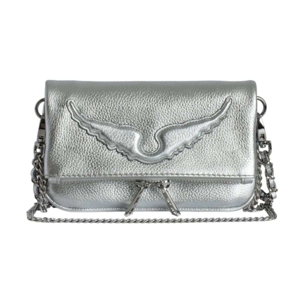 Zadig & Voltaire Zilver Metallic Nano Rock Clutch Tas Gray Dames