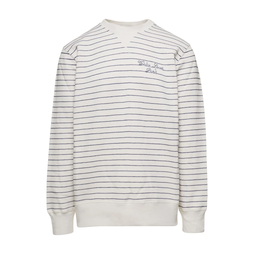 Golden Goose Gestreept katoenen sweatshirt met ronde hals White Heren