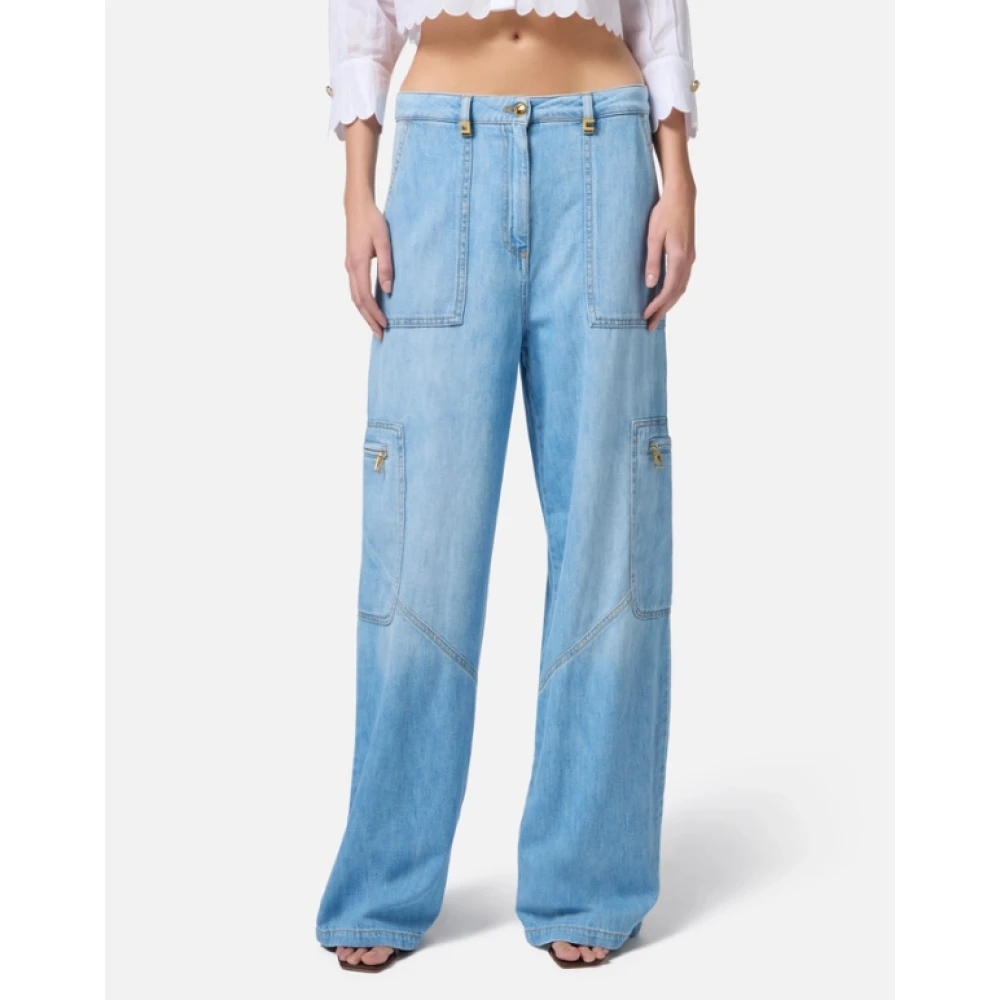 Elisabetta Franchi Heldere Blauwe Cargo Denim Broek Blue Dames