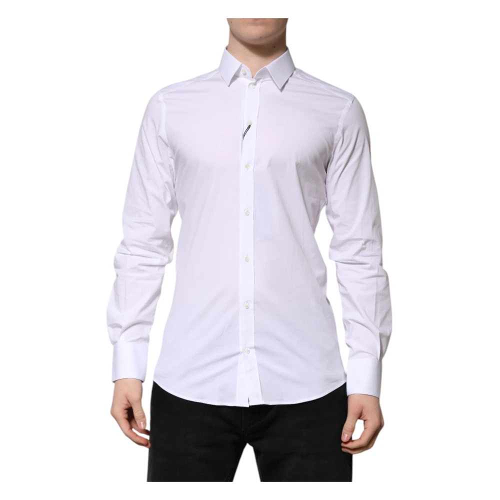 Dolce & Gabbana Men's White Formal Shirts, L, Cotton Gold Long Sleeves Formal Shirt