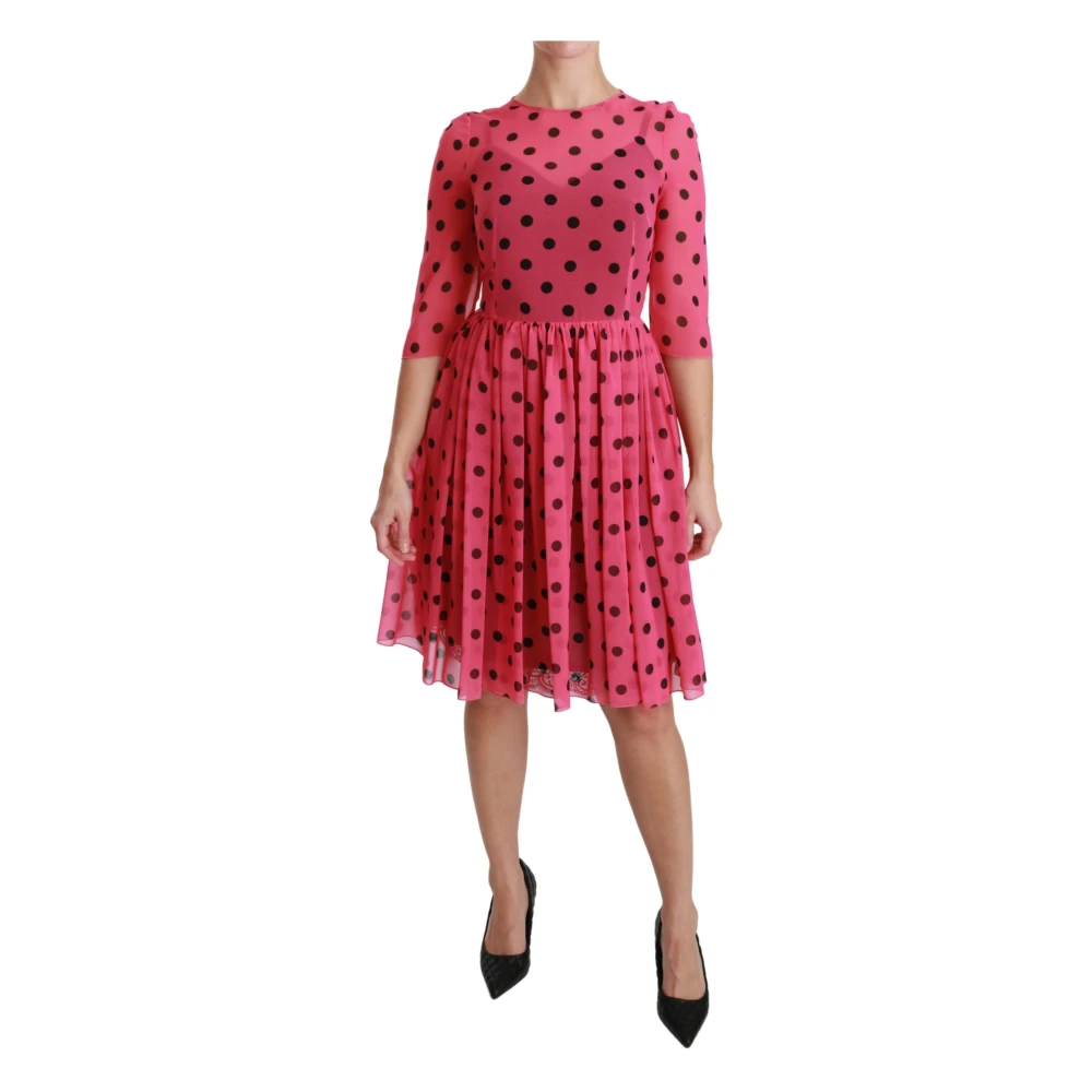 Dolce & Gabbana Women's Pink Midi Dresses,, Polka Dot A-Line Knee-Length Dress 2XS