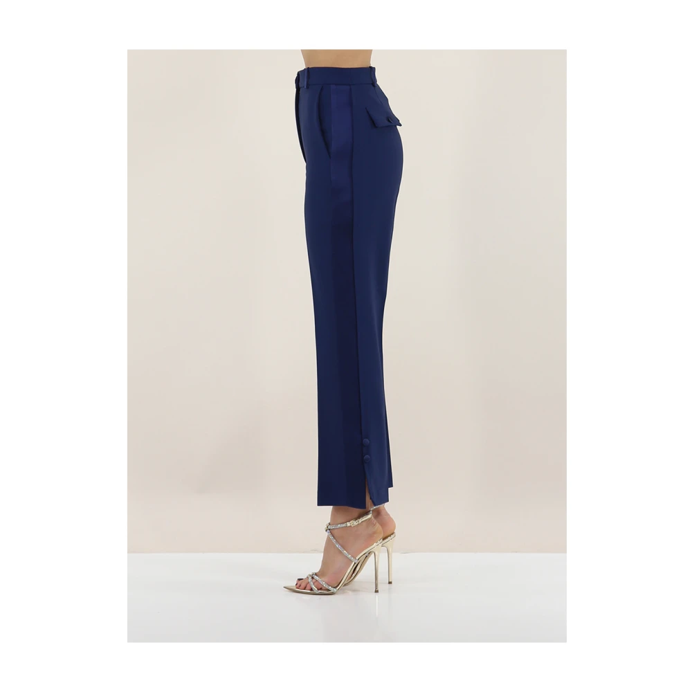 Elisabetta Franchi Blauwe Broek met Satijnen Inzetstukken Blue Dames