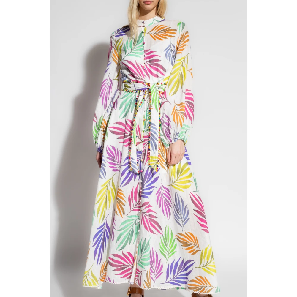 Ixiah Tropische linnen jurk Multicolor Dames
