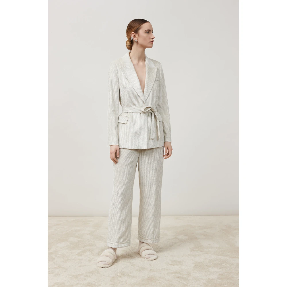 PESERICO Corduroy cropped broek White Dames