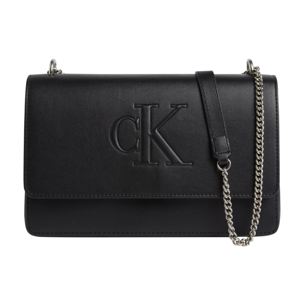 Calvin Klein Jeans Svart Crossbody-väska med Skulpterad Klaff Black, Dam