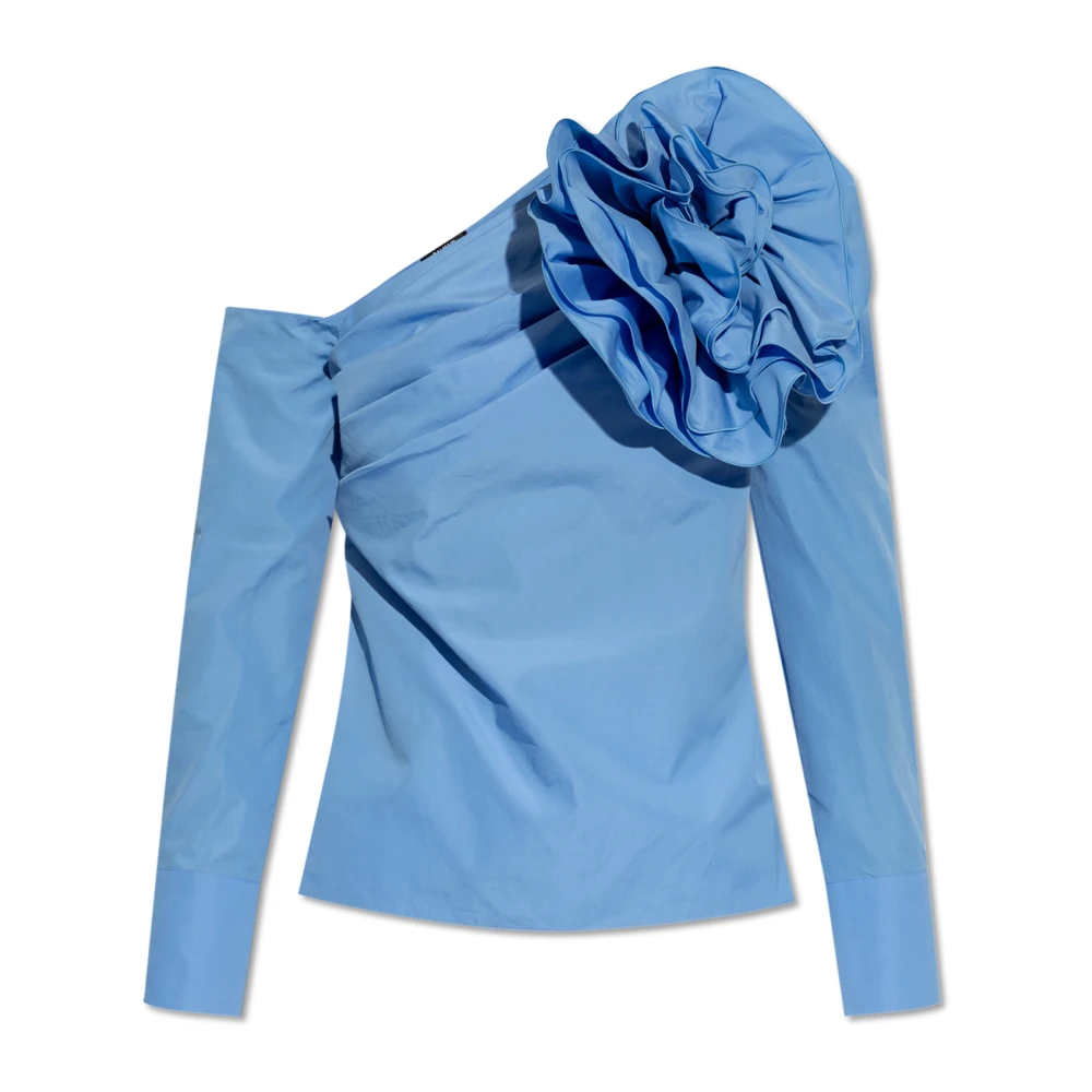 Balmain Asymmetrische popeline shirt met roos Blue Dames