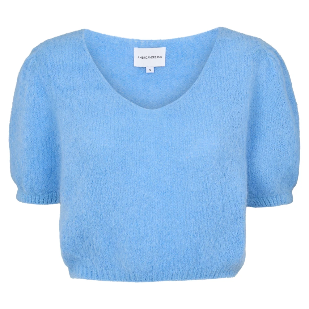 American Dreams Himmelblå Pullover Korta ärmar Elastiskt Band Blue, Dam